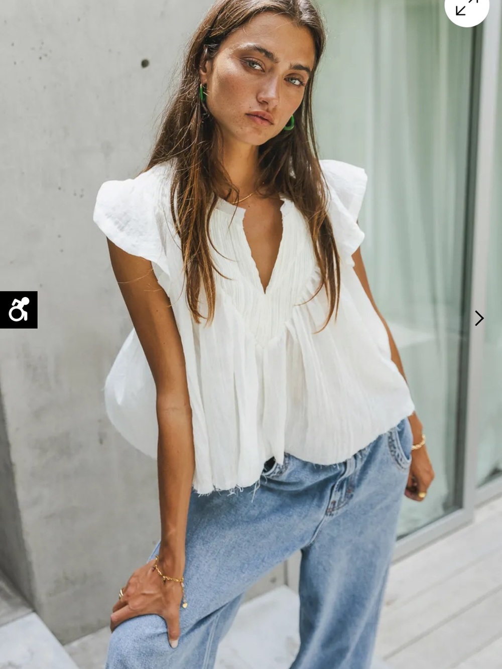 Boheme White Flutter Sleeve Peasant Top